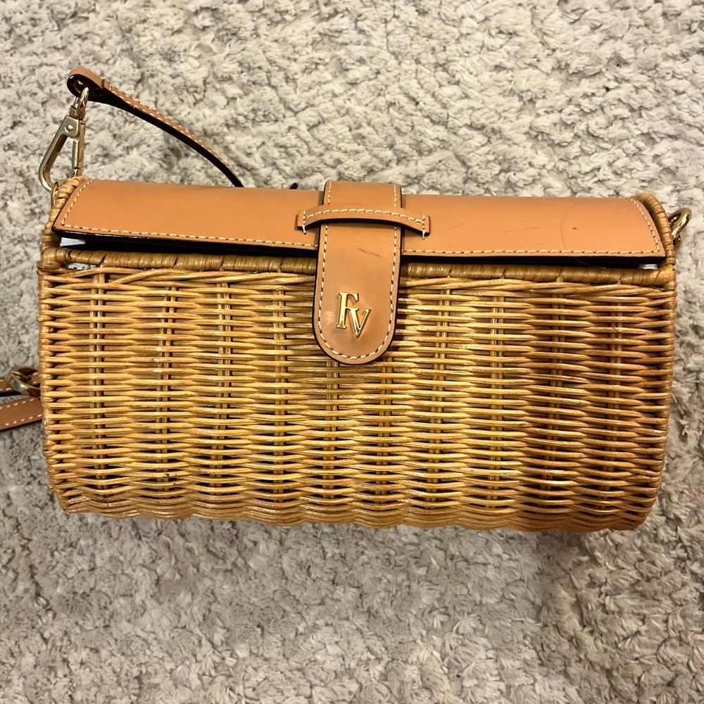Frances Valentine Tan Woven Crossbody Bag